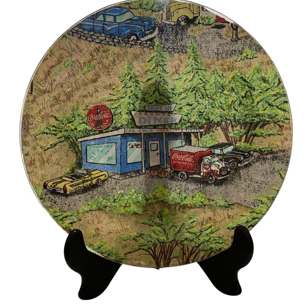 Coca-Cola 10" Glass Country Diner and Delivery Truck Display Plate with Easel